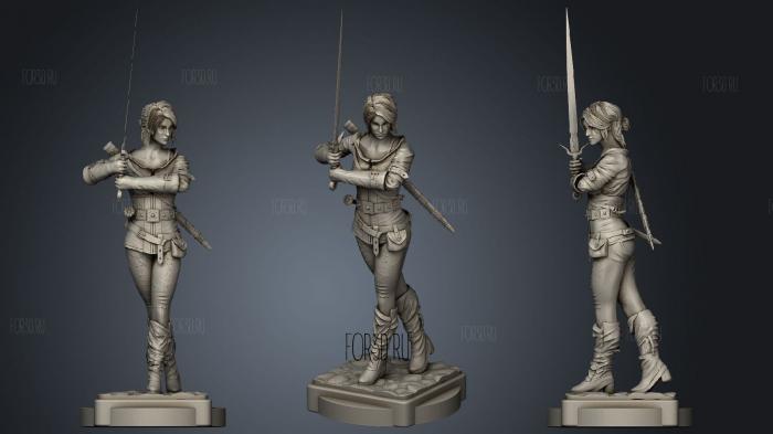 Ciri with sword STANDING stl model for CNC