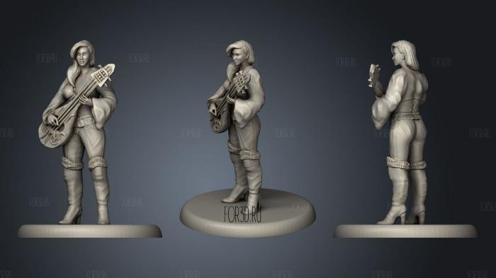 Female Bard with Lute Women stl model for CNC