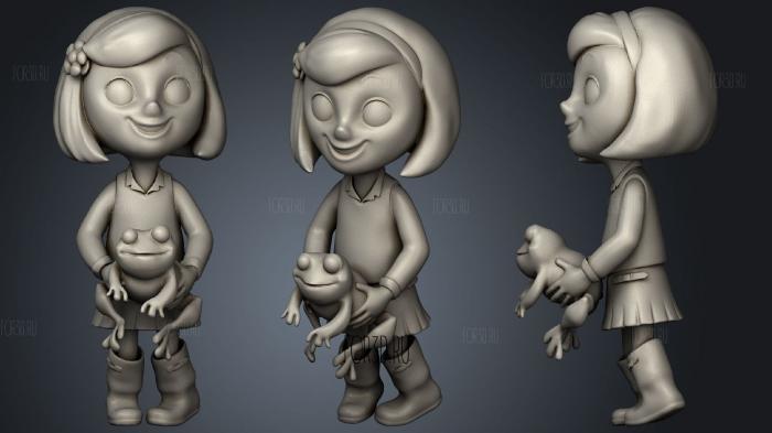 Girl with frog 2 stl model for CNC