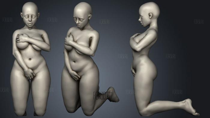Naked and Kneeling Female Prisoner Slave 104 stl model for CNC