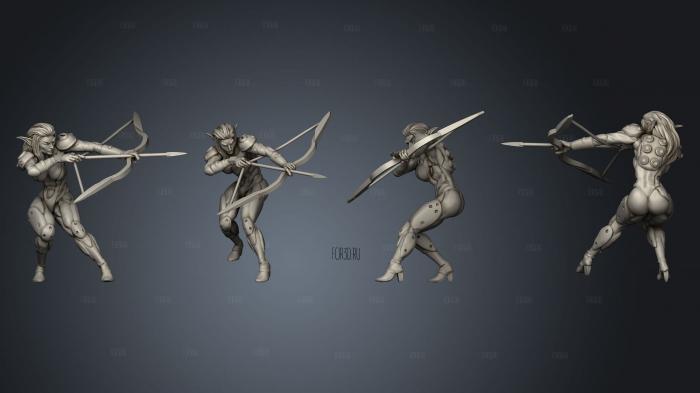 GREEN TORTURE FEMALE ELF ARCHER 75 MM fixed stl model for CNC