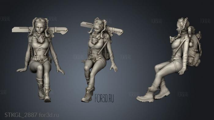 Cyberpunk girl and Robot back stl model for CNC