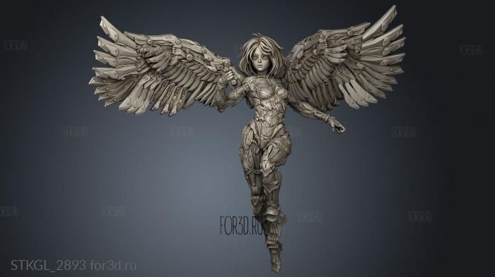 Cyborg Angel Diorama One Wings stl model for CNC