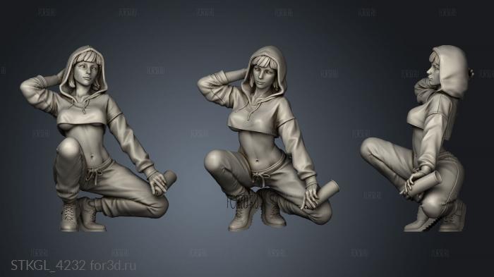 Graffiti girl NSFW clothed stl model for CNC