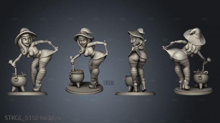 Witch Pinup Cauldron KEYED stl model for CNC