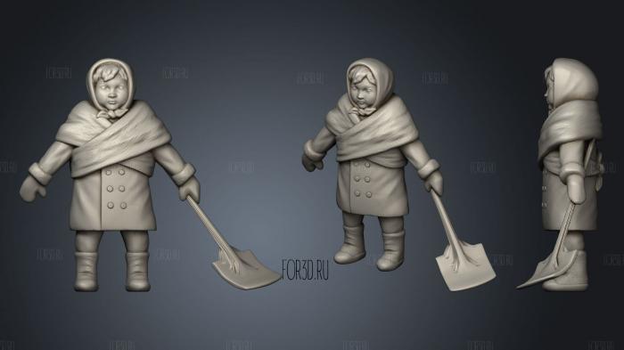 Winter street cleaner woman with shovel 26 stl model for CNC