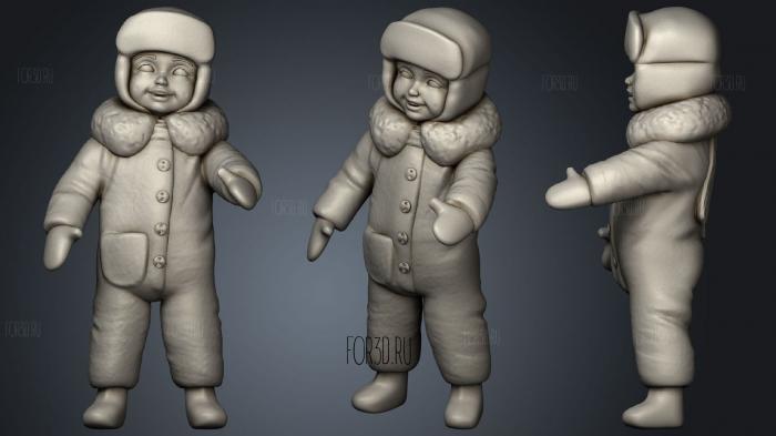Baby kid in blue suit and winter hat 36 stl model for CNC