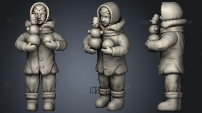 Мальчик в бархатной куртке со снеговиком 3d stl модель для ЧПУ