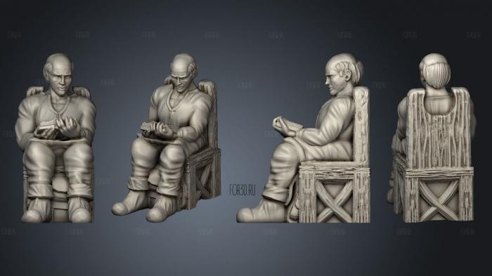 Male Townsfolk Sitting With Book Mini stl model for CNC