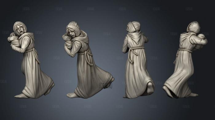 Medieval Village Woman with baby stl model for CNC