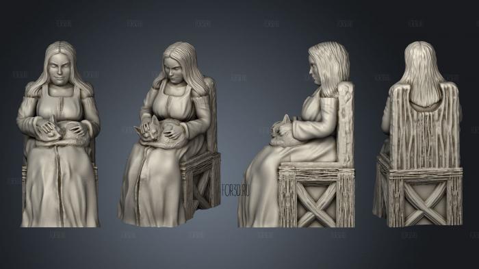 Townsfolk sitting 4 Female with Cat Mini stl model for CNC