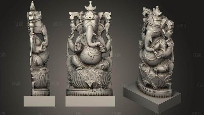 Ganesh On Lotus With Crescent Moon Crown