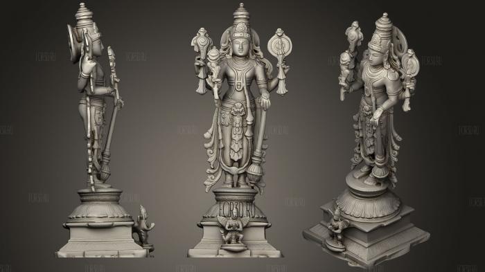 Vishnu The Preserver With Garuda (Eagle)   Chola Bronze Style stl model for CNC