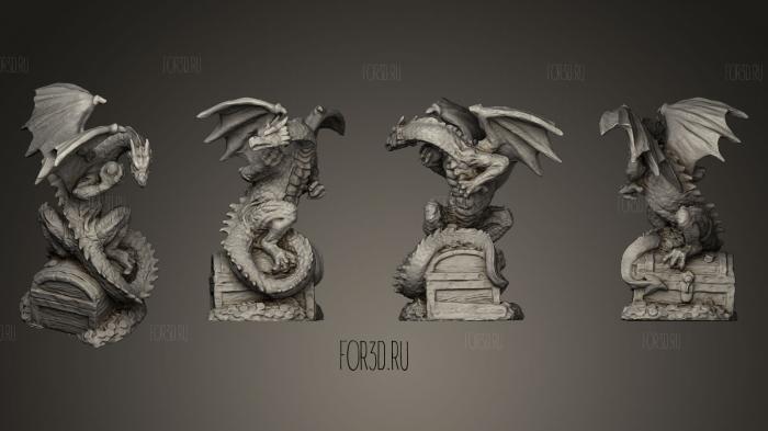 Dragon on his treasure Chest stl model for CNC