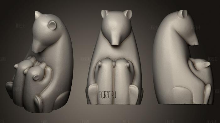 Mother Bear and Cubs stl model for CNC