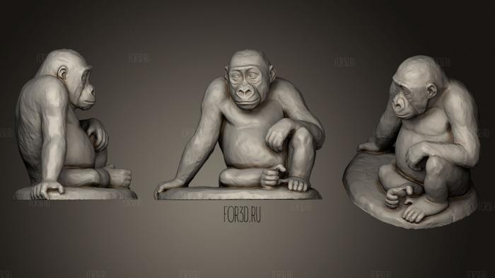 Young gorilla sitting stl model for CNC