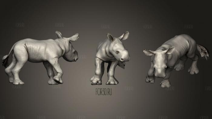White rhino baby Pose stl model for CNC