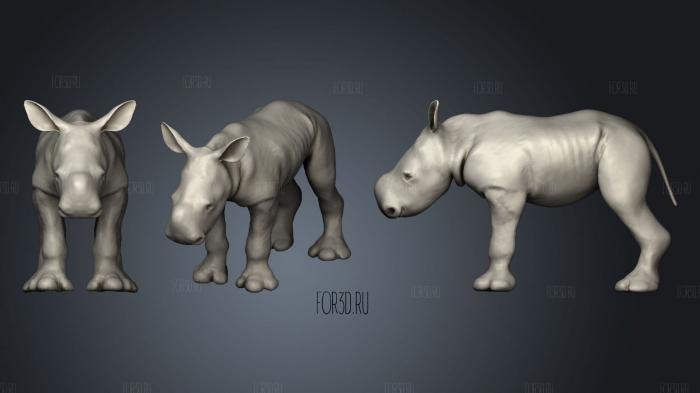 Baby White Rhino Animal static pose stl model for CNC
