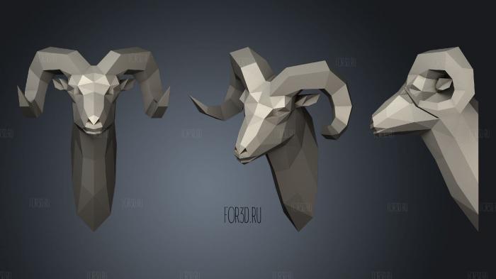 Low Poly Ram s Head Trophy stl model for CNC