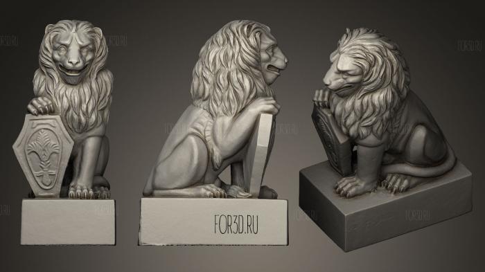 guardian lion with a scuare shield stl model for CNC