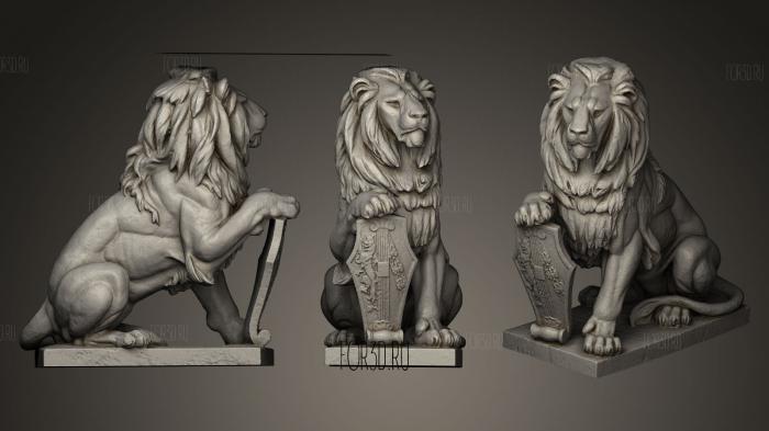 sitting lion with shield stl model for CNC