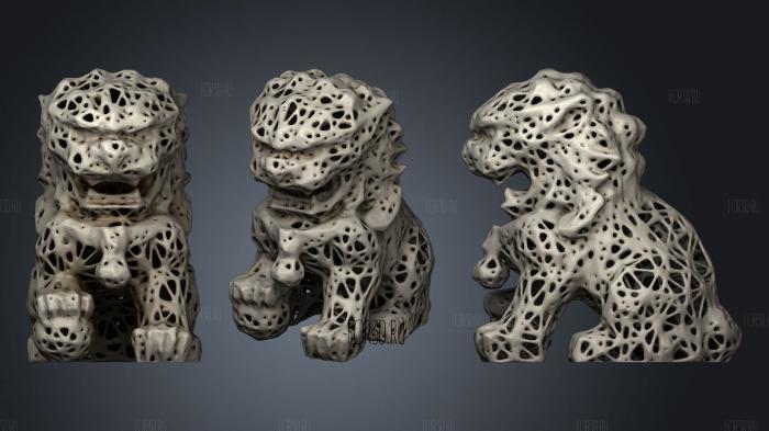 Chinese Guardian Lion Voronoi Style stl model for CNC