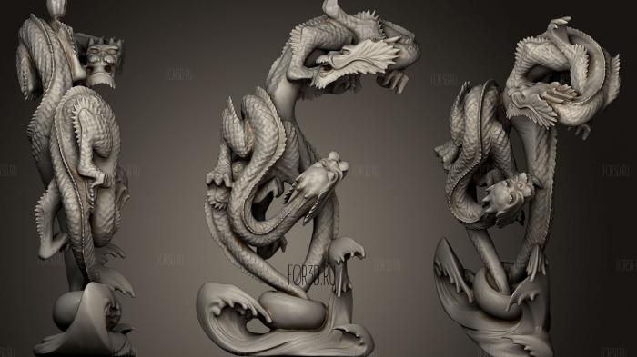 Two dragons emerging from a bowl amid waves stl model for CNC