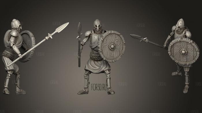 Skeleton Axe   Spear + Round Shield   Idle Pose stl model for CNC