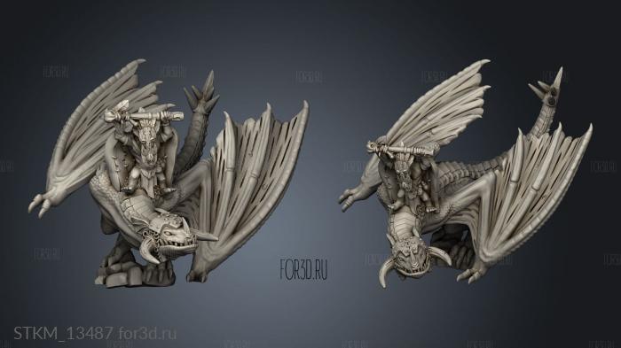 Green Skinnies and Goblins Shaman on Wyvern stl model for CNC