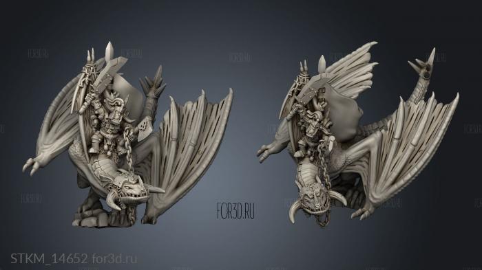 Green Skinnies and Goblins Warboss on Wyvern banner blank stl model for CNC