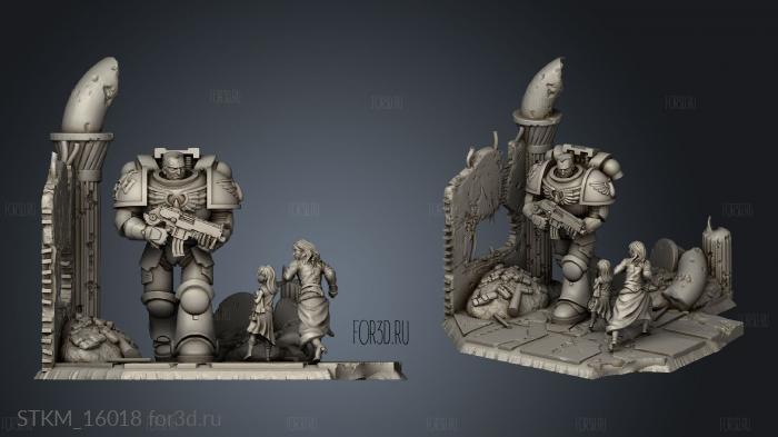 space marine diorama stl model for CNC