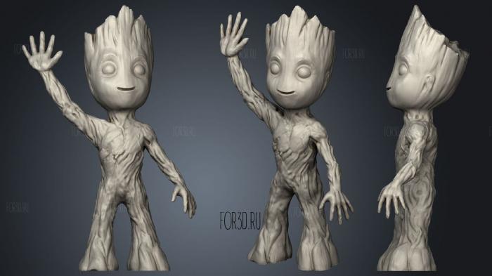 Baby Groot Standing And Waving Without Base stl model for CNC