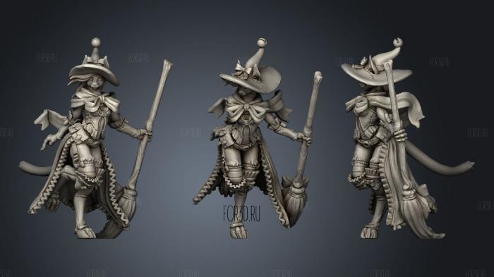 Black witch tabaxi dd miniatures stl model for CNC