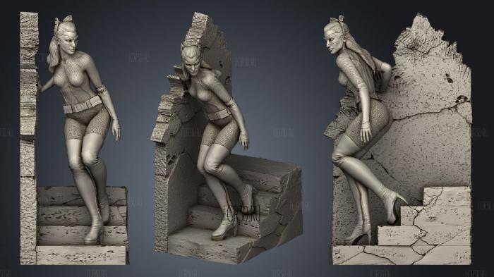 Catwoman on wall stl model for CNC