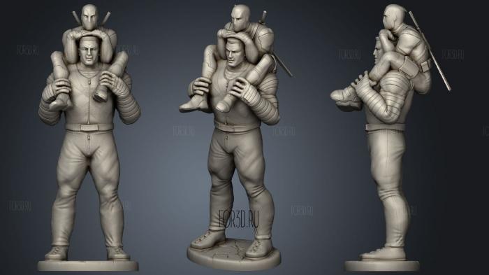 Colossus and Deadpool Statue fullfigure stl model for CNC