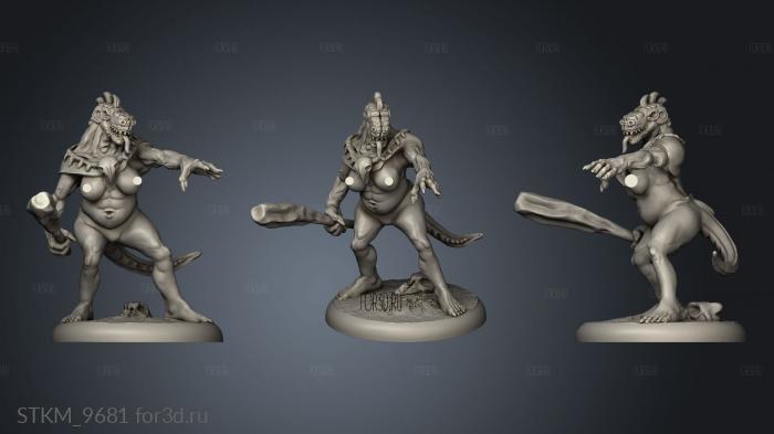 Mega age The Colossal Lizardfolk Female Club Pointing stl model for CNC