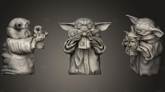Baby Yoda Holding A Cup Of Broth 3d stl for CNC