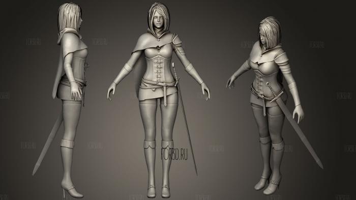 GAME READY Swordsman Girl 3d stl for CNC