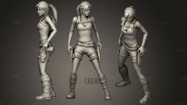 Lara Croft Suprised With Hi Res Face + Full stl model for CNC