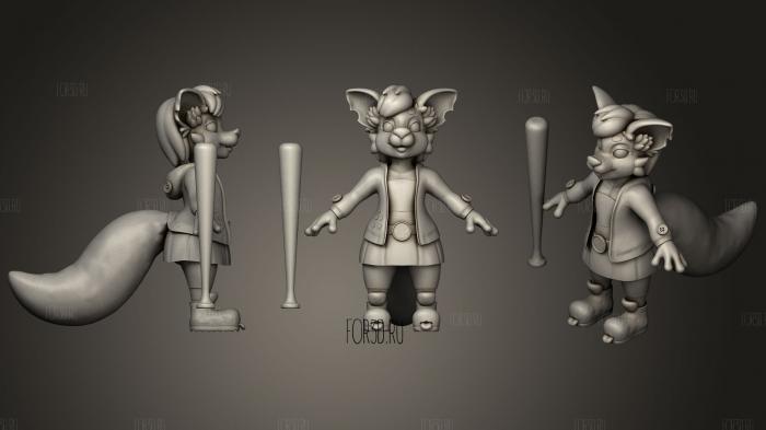 Batter up wolfie girl 3d stl for CNC