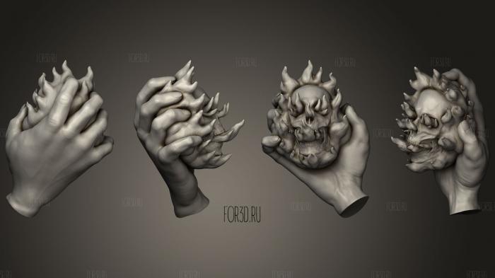 Hand of a monkey like character with skull 3d stl for CNC