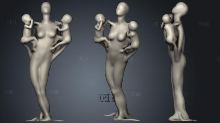 Sculpture of a mother with two children 3d stl for CNC