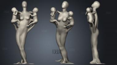 Sculpture of a mother with two children stl model for CNC