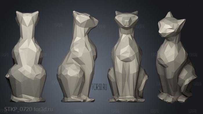 Faceted Sitting Cat Figurine stl model for CNC