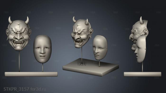 Ancient Japan Theater Mystery Masks 3d stl for CNC