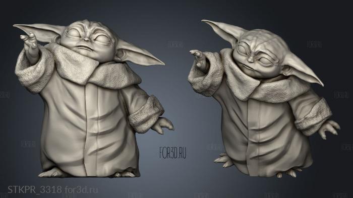 Baby yoda force hole hole 3d stl for CNC