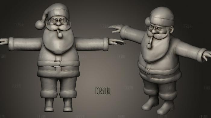 Santa Claus stylized game ready rigged animated stl model for CNC