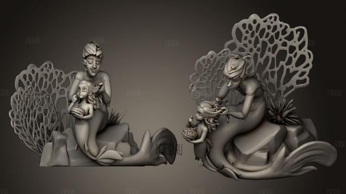 Father Daughter Mermaid stl model for CNC