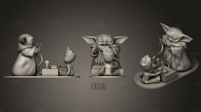 Kit Bash Baby Yoda & Baby Groot 2 stl model for CNC