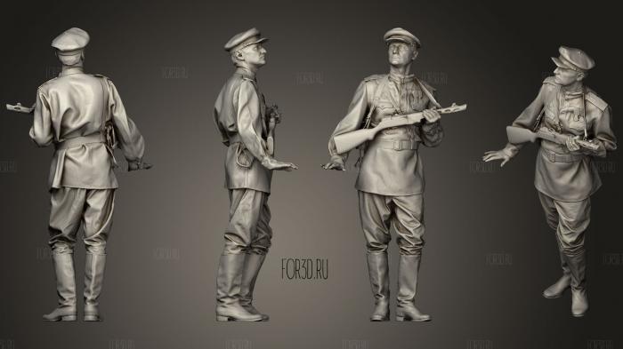 Мужчина в советском офицерском костюме с ППШ 3d stl модель для ЧПУ